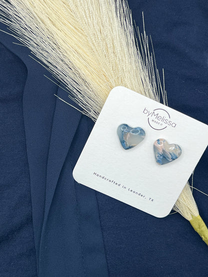 Navy and Light Pink Heart Stud Earrings