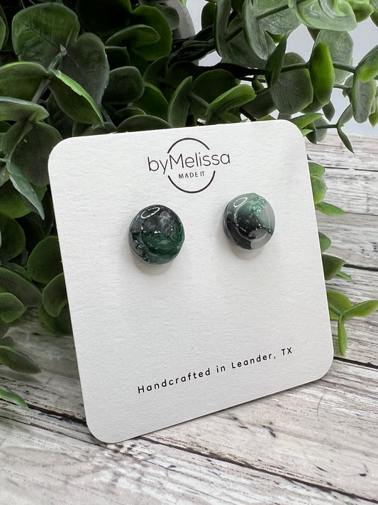 Forest Green and Black Small Embedded Circle Stud Earrings