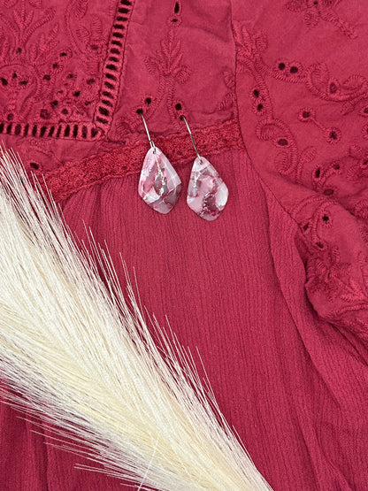 Maroon, Pink, and White Small Kite Drop Earrings in Silver