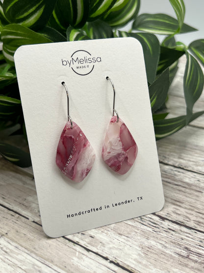 Maroon, Pink, and White Small Kite Drop Earrings in Silver