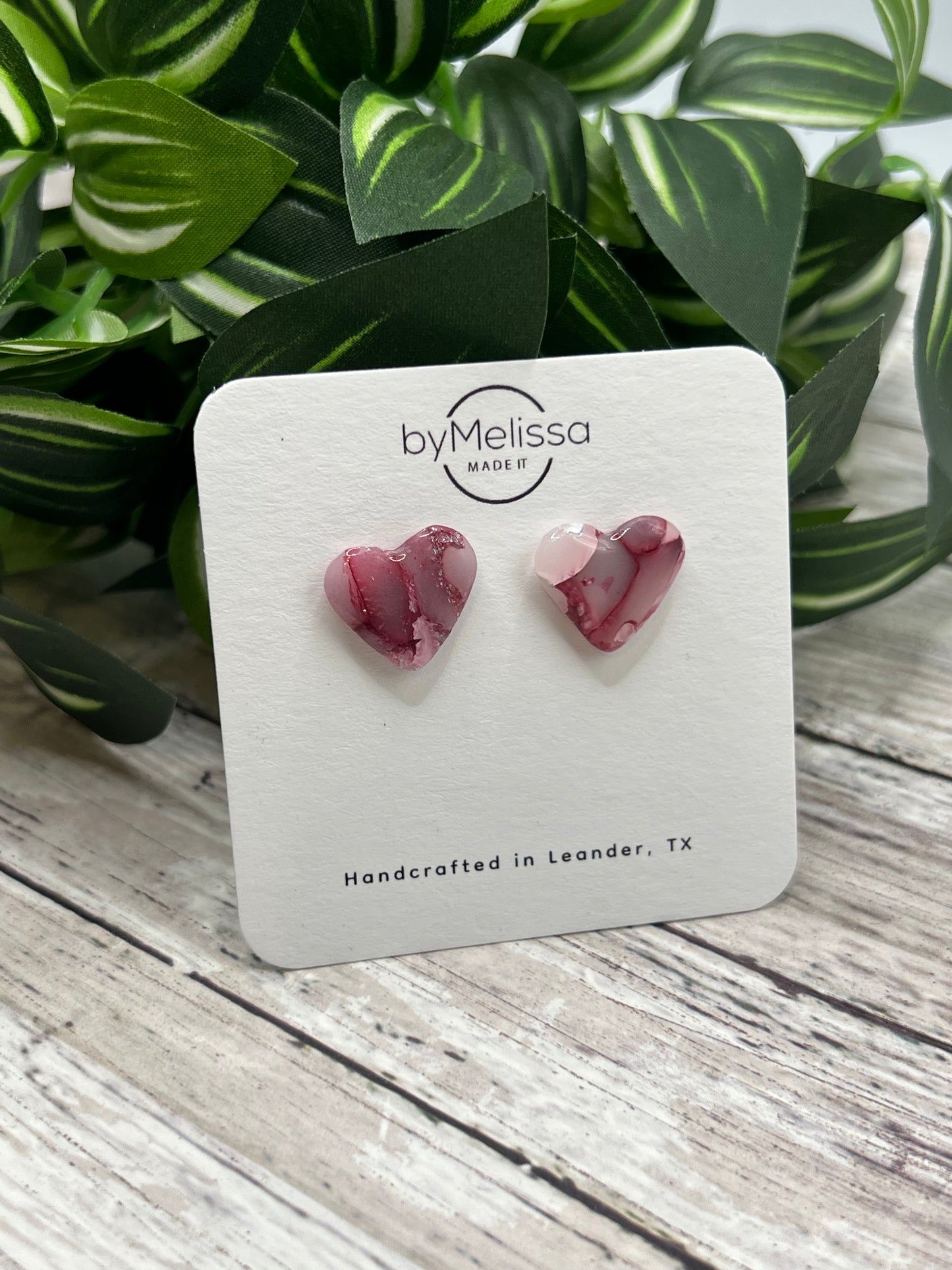 Maroon, Pink, and White Heart Stud Earrings
