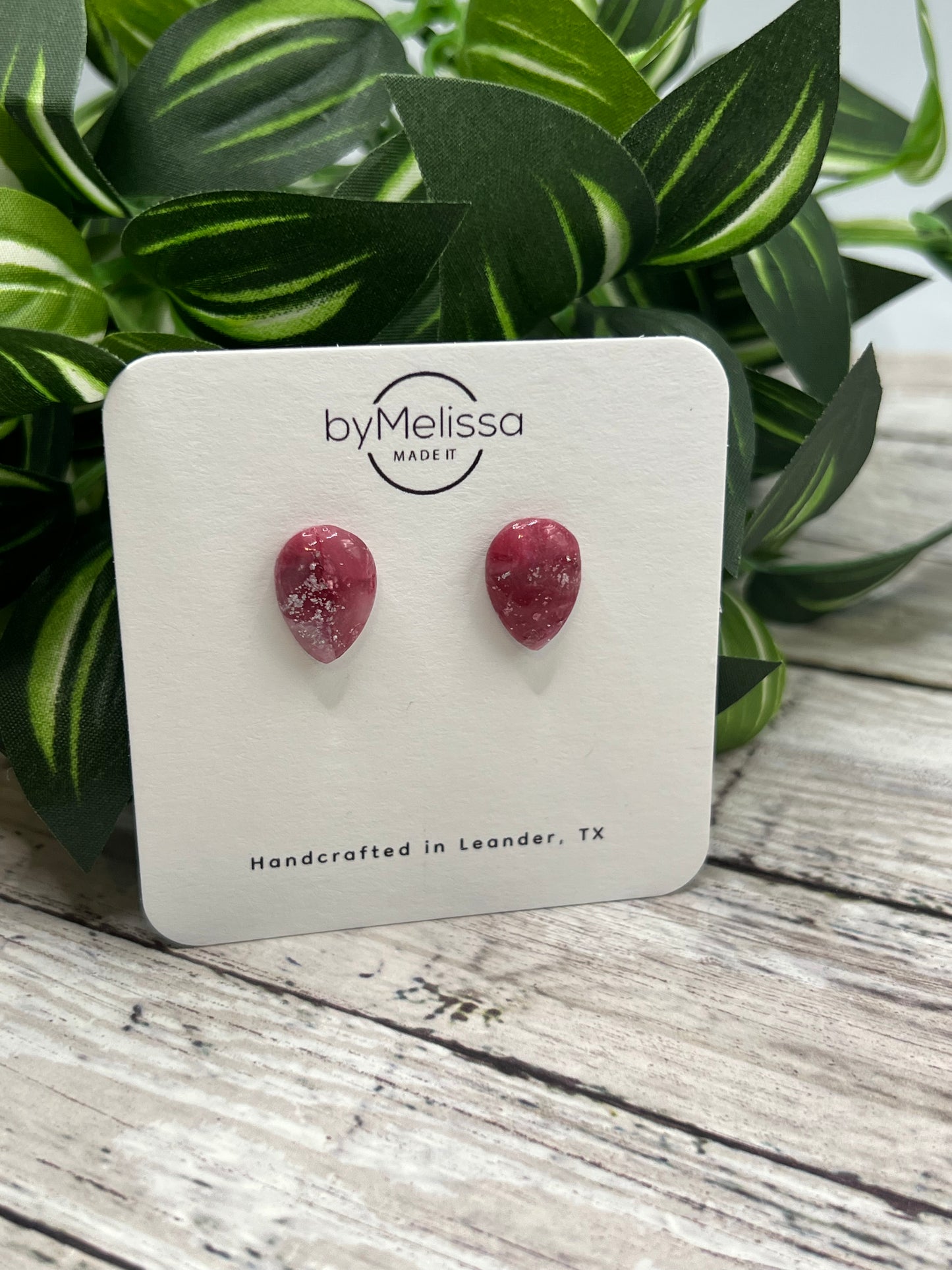 Maroon, Pink, and White Teardrop Stud Earrings