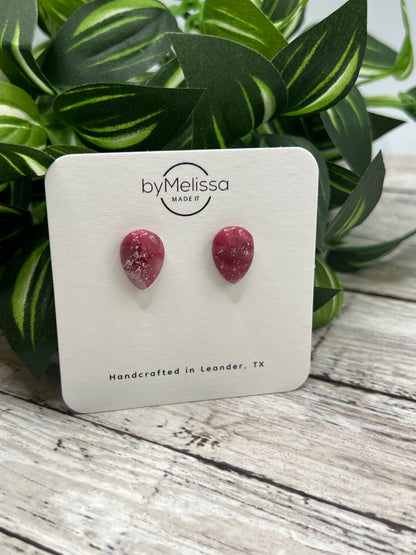 Maroon, Pink, and White Teardrop Stud Earrings