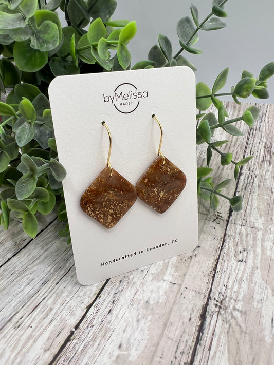 Mocha Mousse Rounded Square Drop Earrings in Gold