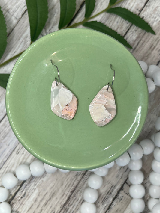 Blush Pink and White Small Kite Drop Earrings in Silver