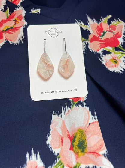 Blush Pink and White Small Kite Drop Earrings in Silver