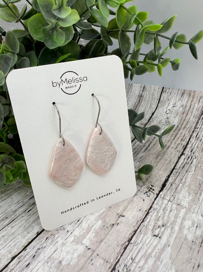 Blush Pink and White Small Kite Drop Earrings in Silver