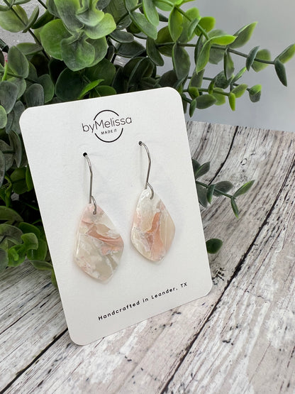 Blush Pink and White Small Kite Drop Earrings in Silver