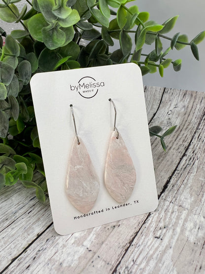 Blush Pink and White Small Elongated Kite Drop Earrings in Silver