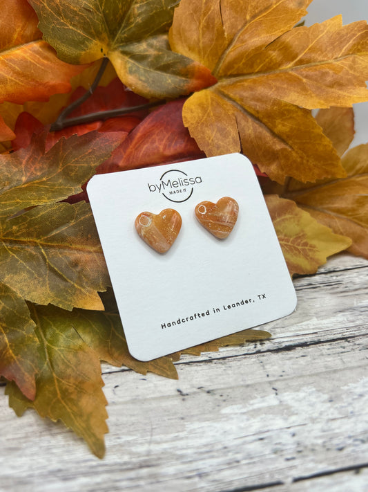 Orange and White Heart Stud Earrings