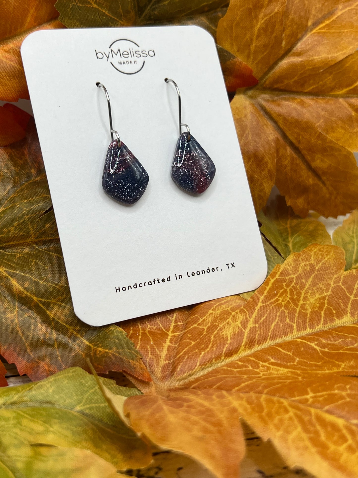 Navy and Maroon Petite Kite Drop Earrings in Silver
