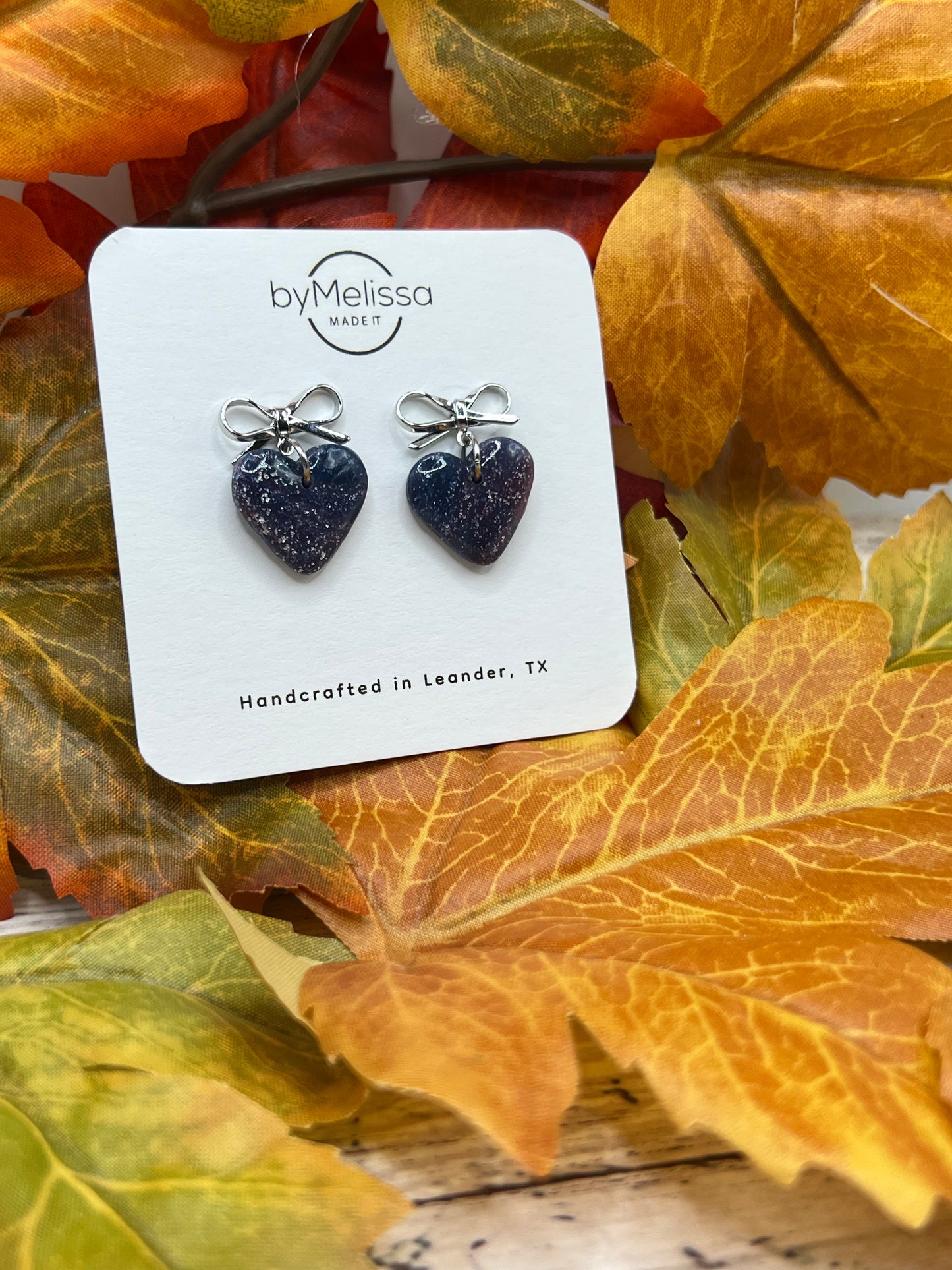 Navy and Maroon Heart Bowknot Earrings in Silver