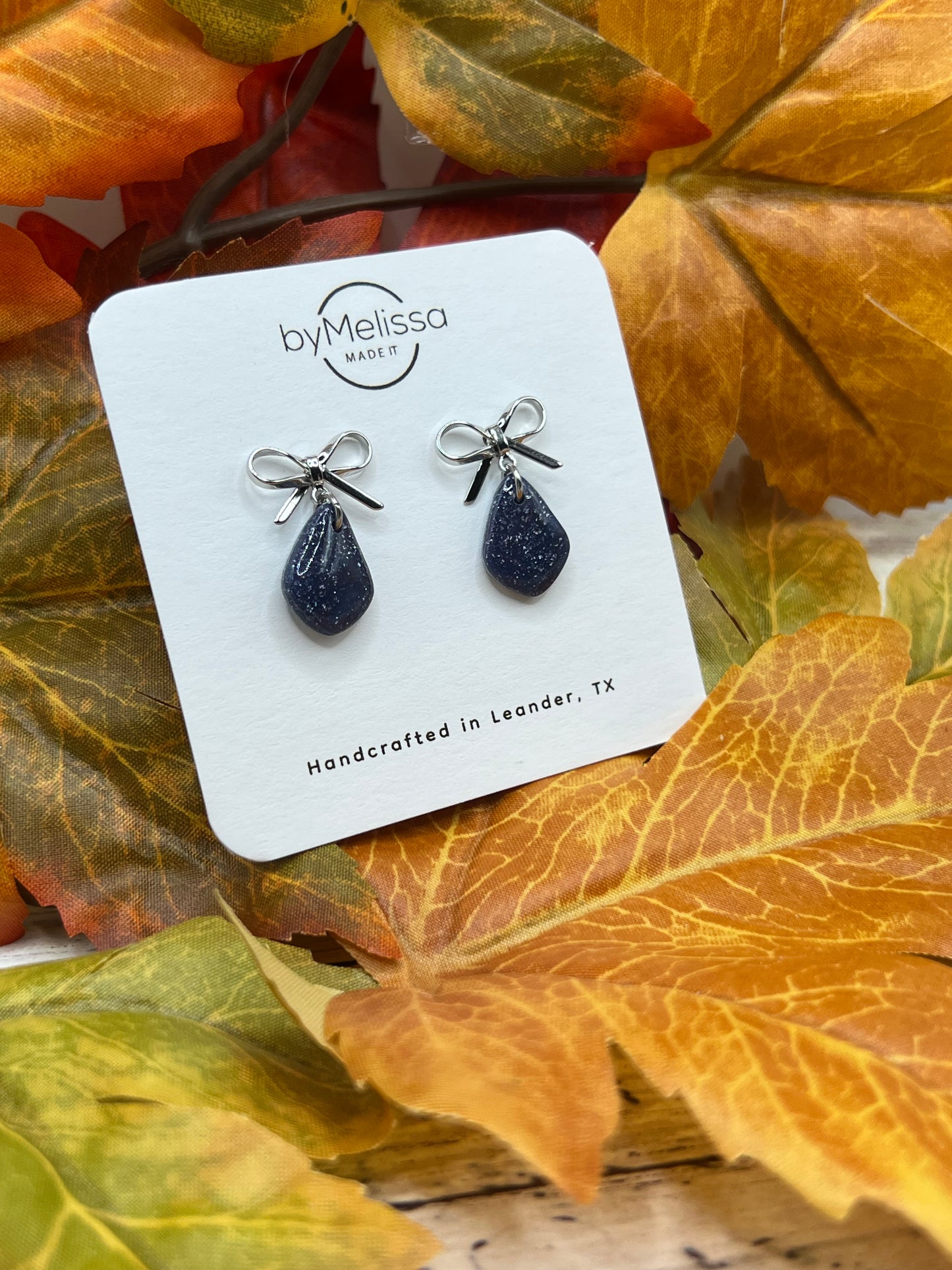 Navy and Maroon Mini Kite Bowknot Earrings in Silver