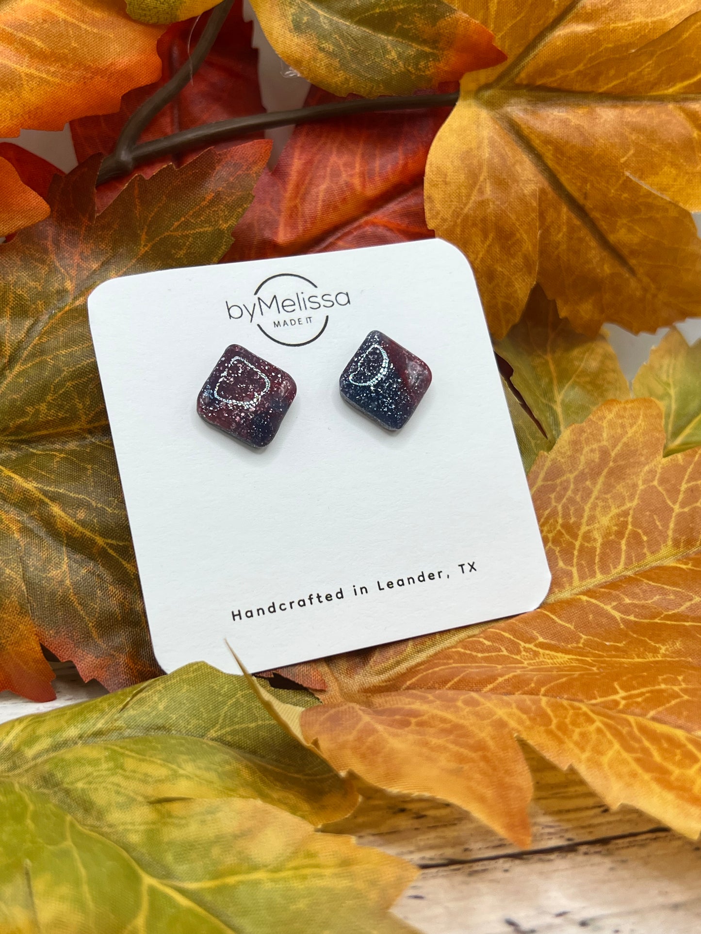Navy and Maroon Rounded Square Stud Earrings
