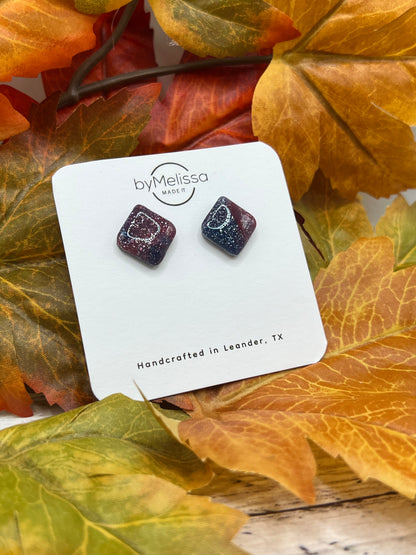 Navy and Maroon Rounded Square Stud Earrings