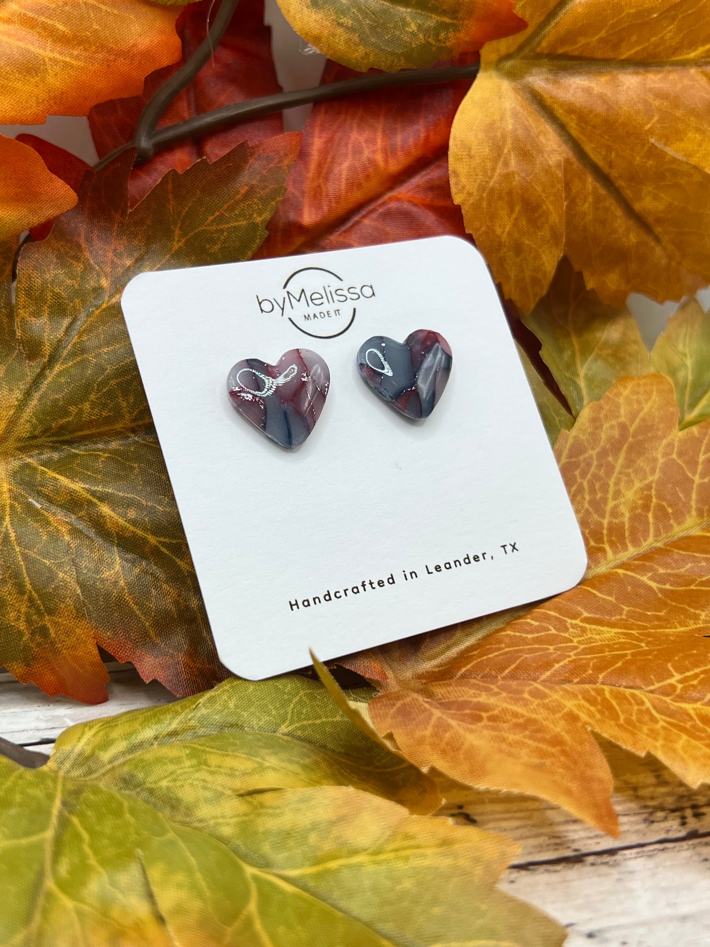 Navy and Maroon Heart Stud Earrings