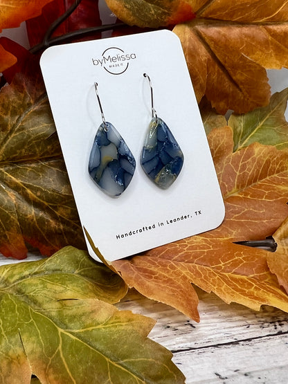 Navy and Mustard Small Kite Drop Earrings in Silver