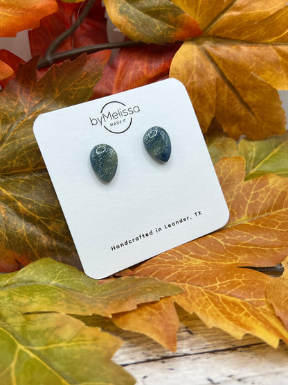 Navy and Mustard Teardrop Stud Earrings