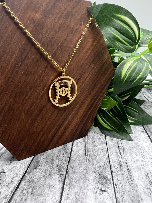 Engraved Baseball/Softball Pendant Necklace
