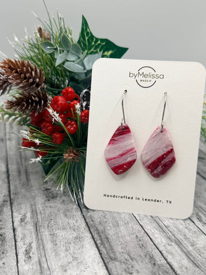 Red and White Small Kite Drop Earrings in Silver