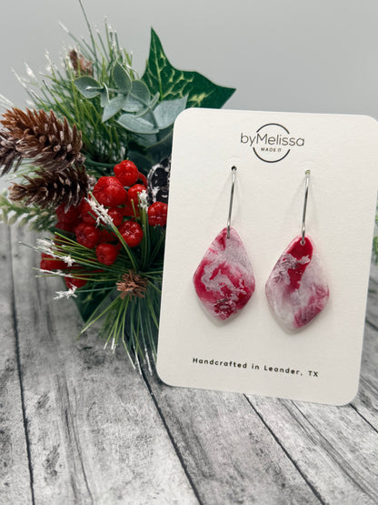 Red and White Small Kite Drop Earrings in Silver