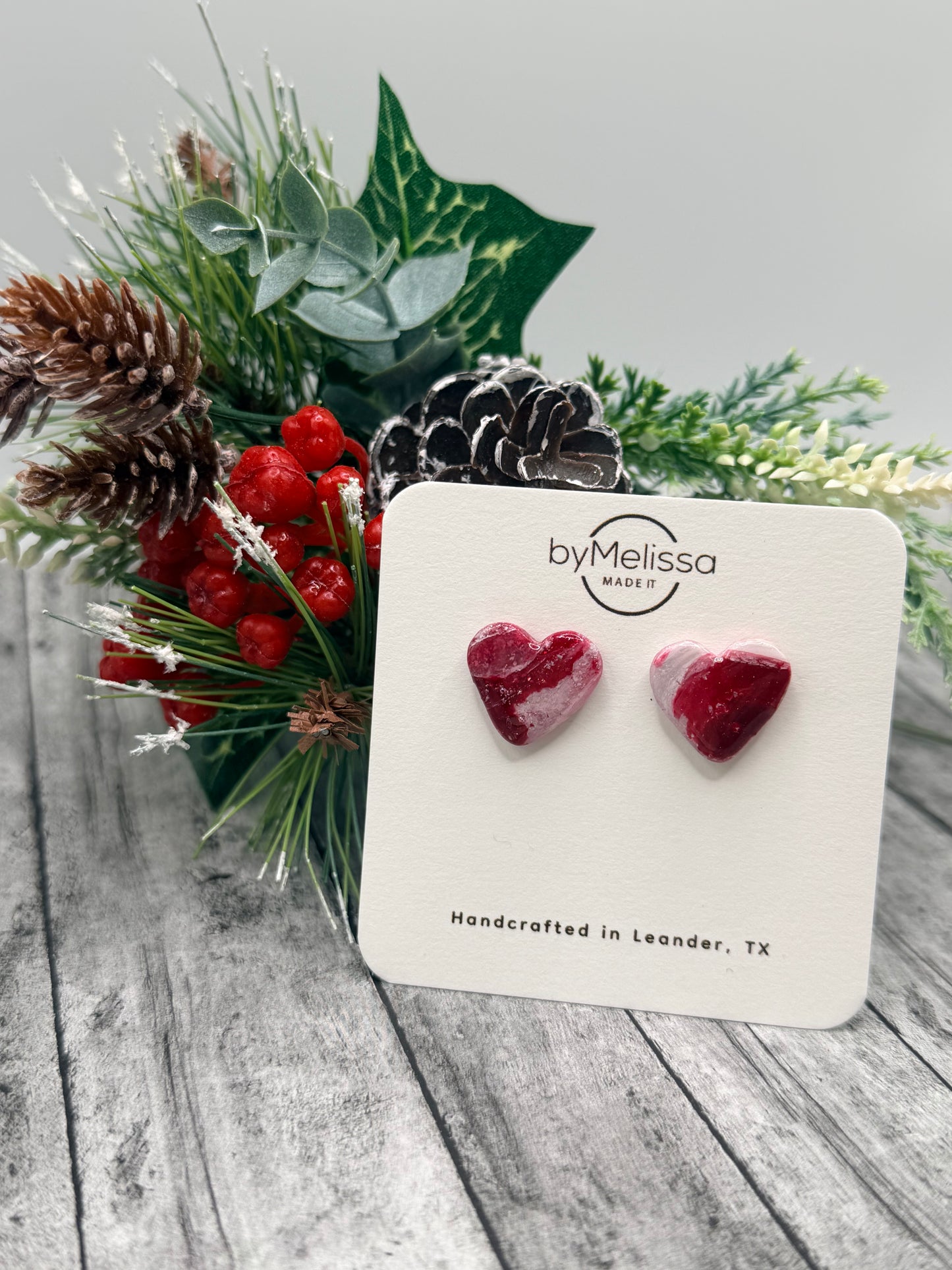 Red and White Heart Stud Earrings
