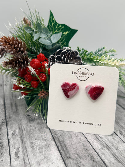 Red and White Heart Stud Earrings