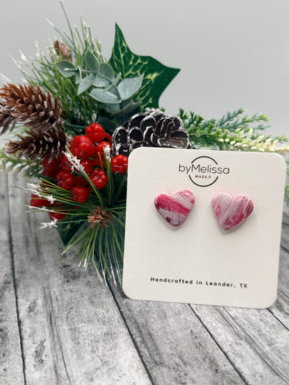 Red and White Heart Stud Earrings