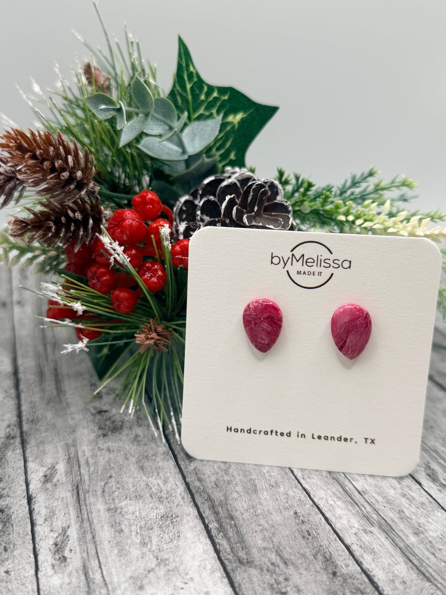 Red and White Teardrop Stud Earrings