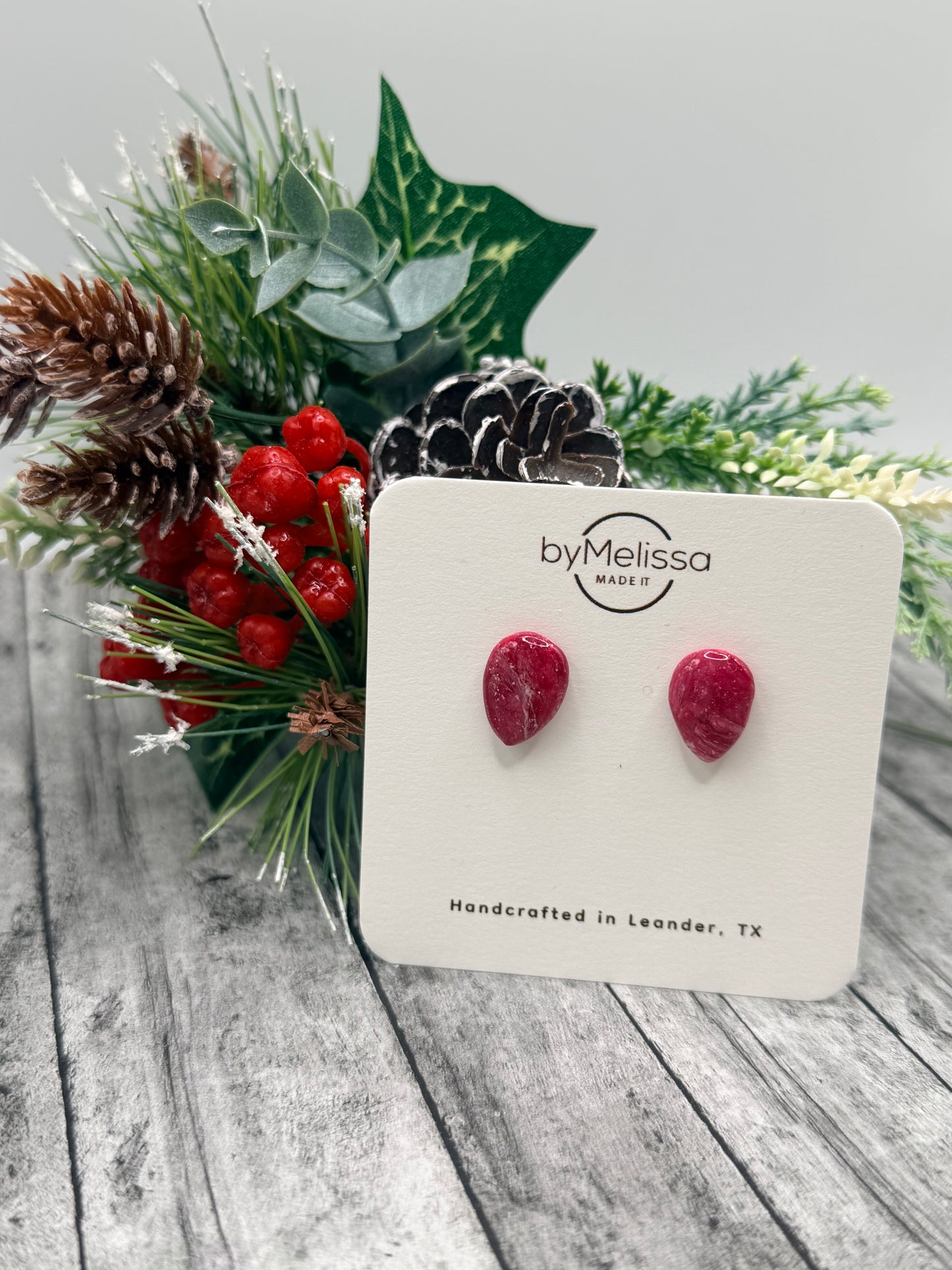 Red and White Teardrop Stud Earrings