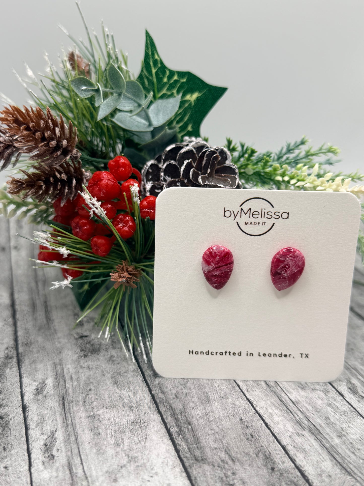 Red and White Teardrop Stud Earrings