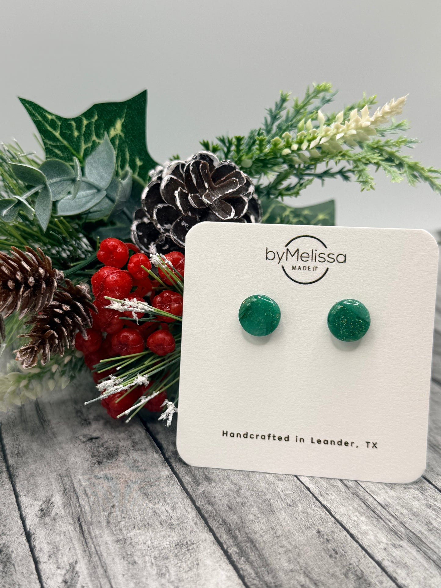 Green and Gold Small Circle Stud Earrings