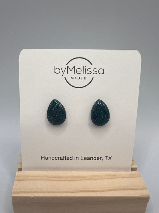 Forest Green and Blue Teardrop Stud Earrings