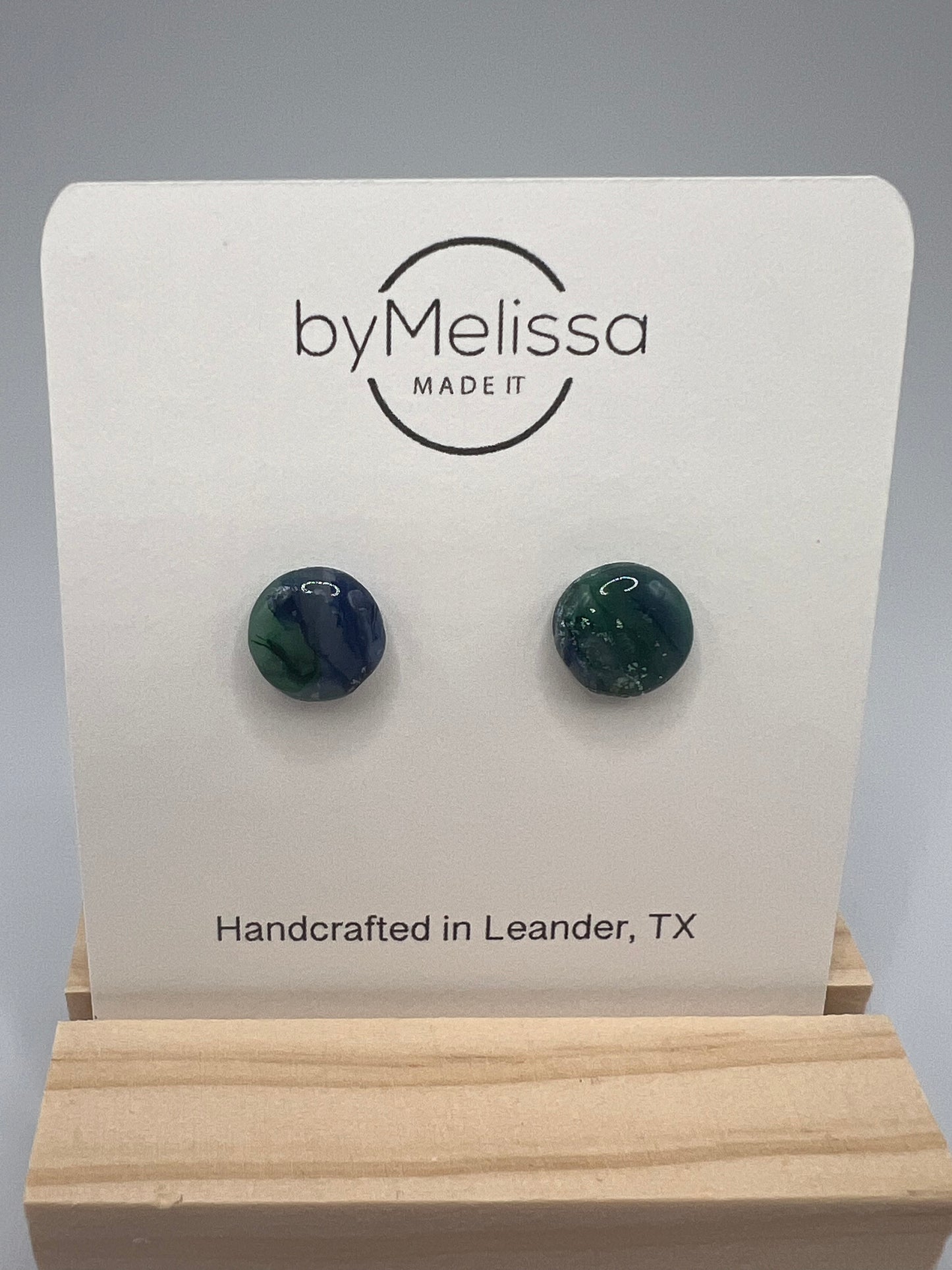 Forest Green and Blue Small Circle Stud Earrings