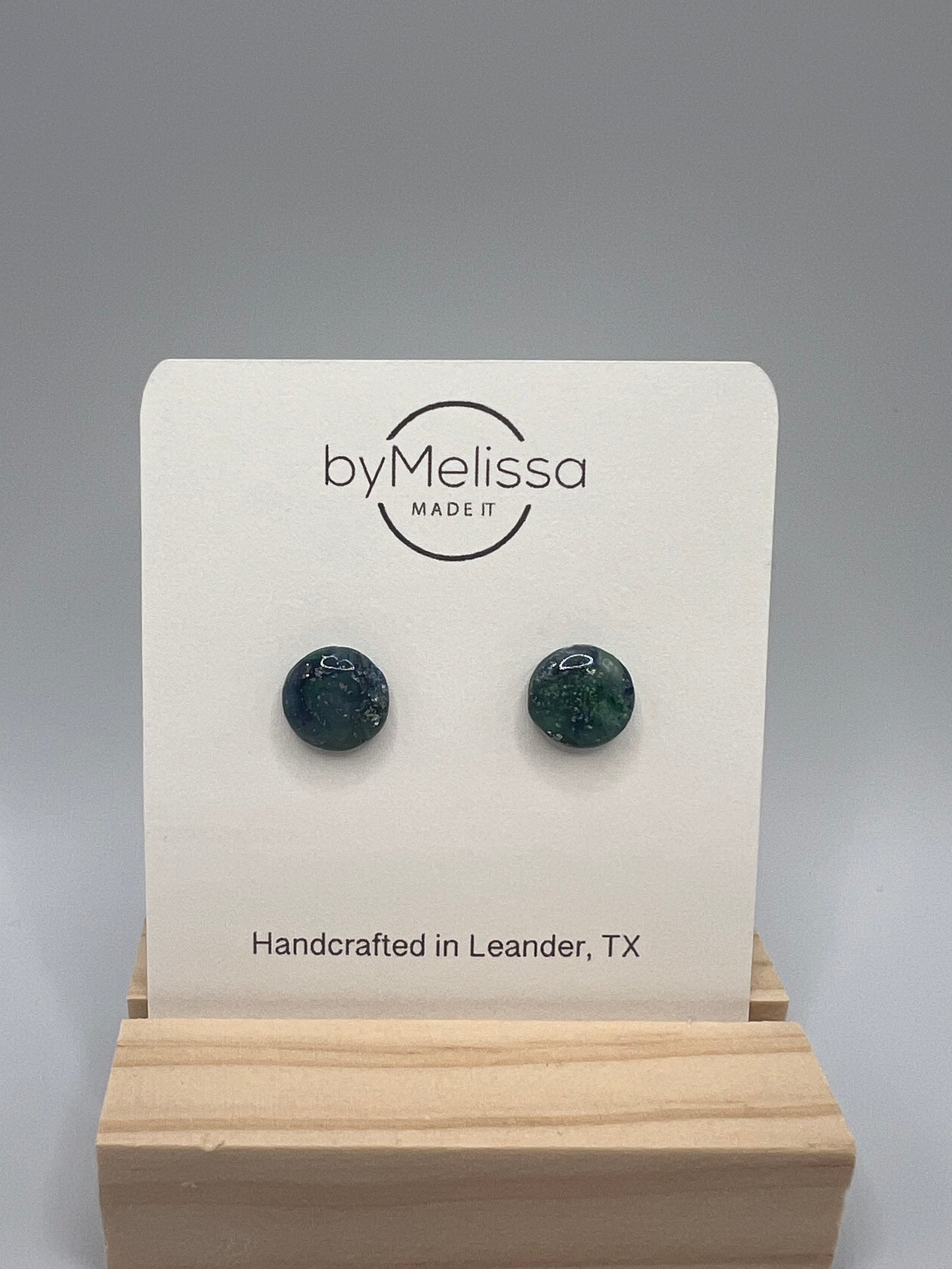 Forest Green and Blue Small Circle Stud Earrings