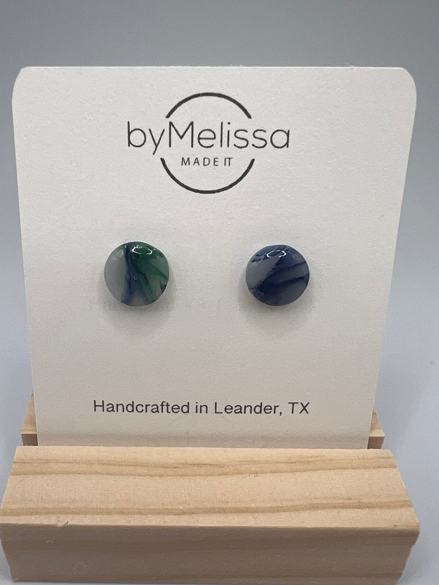 Forest Green and Blue Small Circle Stud Earrings