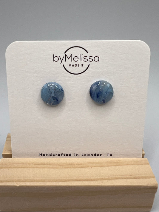 Navy and Columbia Blue Small Circle Stud Earrings