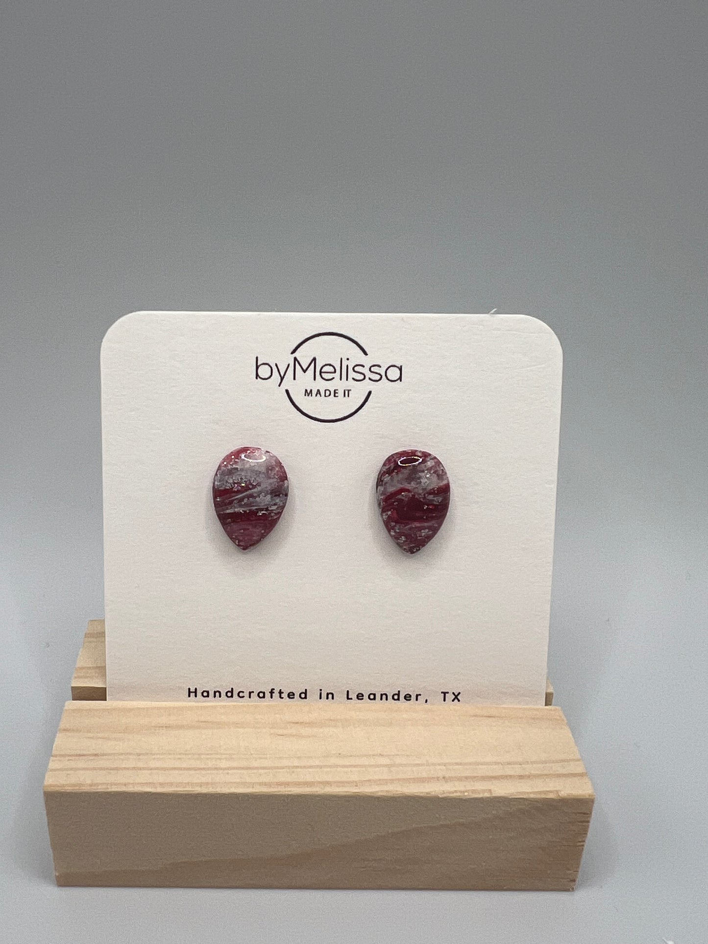 Maroon and White Teardrop Stud Earrings