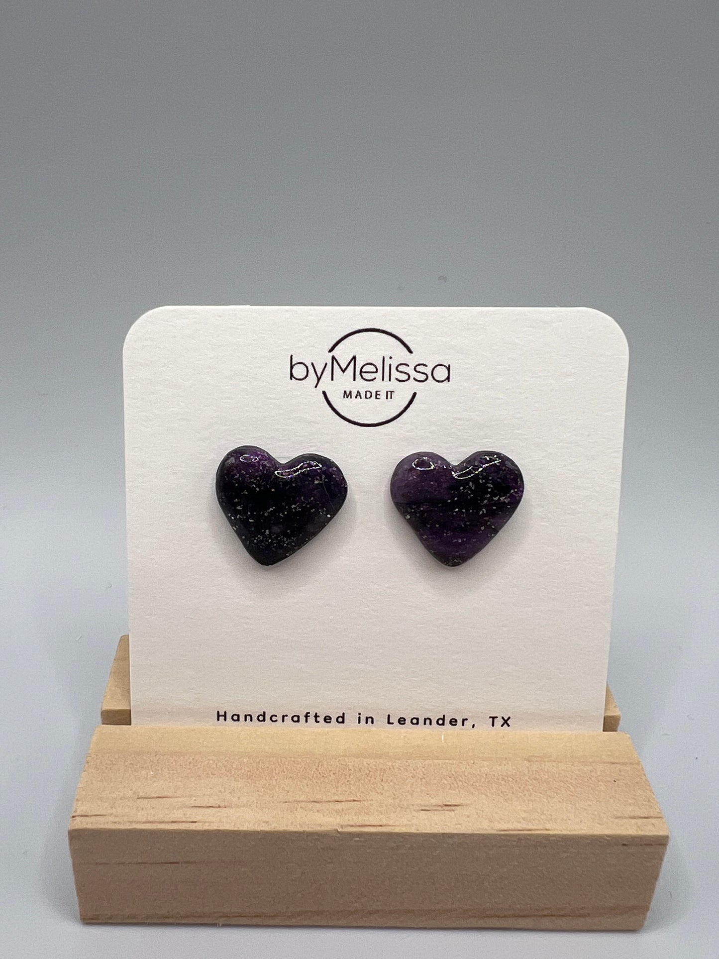 Purple and Black Heart Stud Earrings