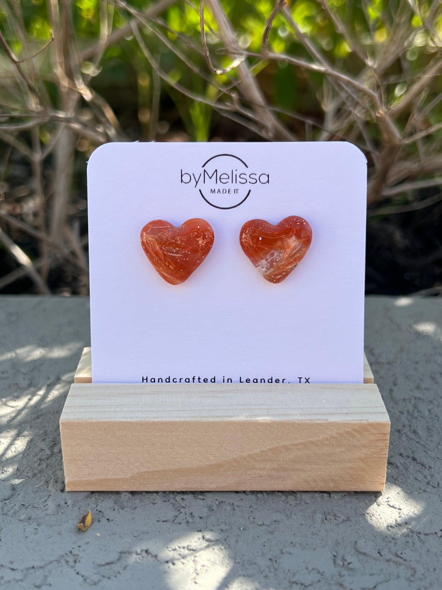 Orange and White Heart Stud Earrings