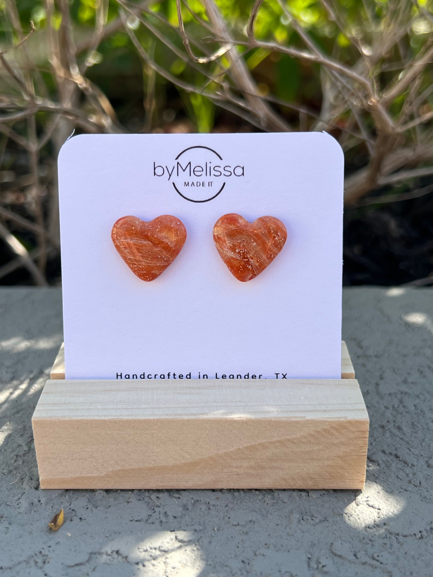 Orange and White Heart Stud Earrings