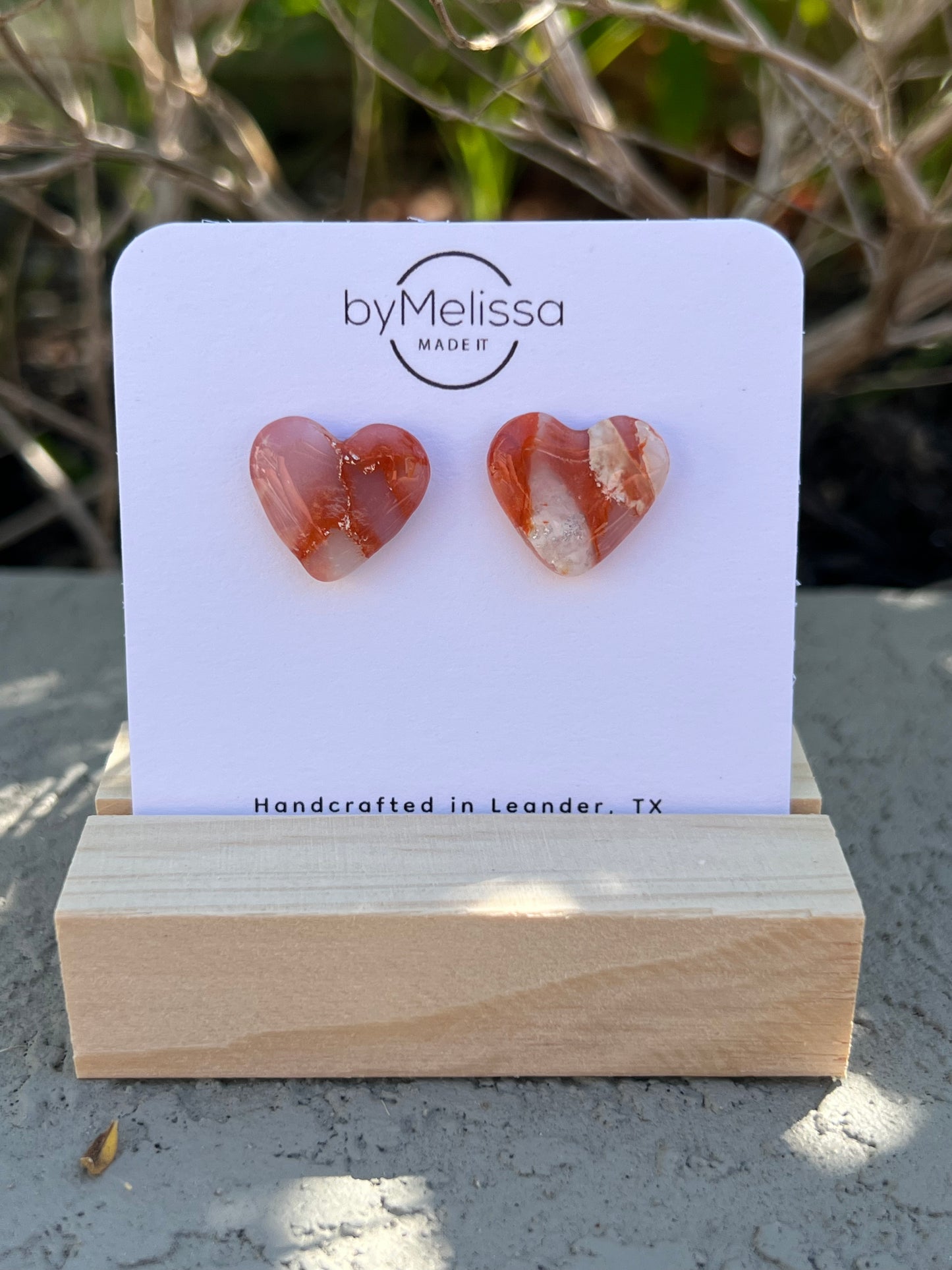 Orange and White Heart Stud Earrings