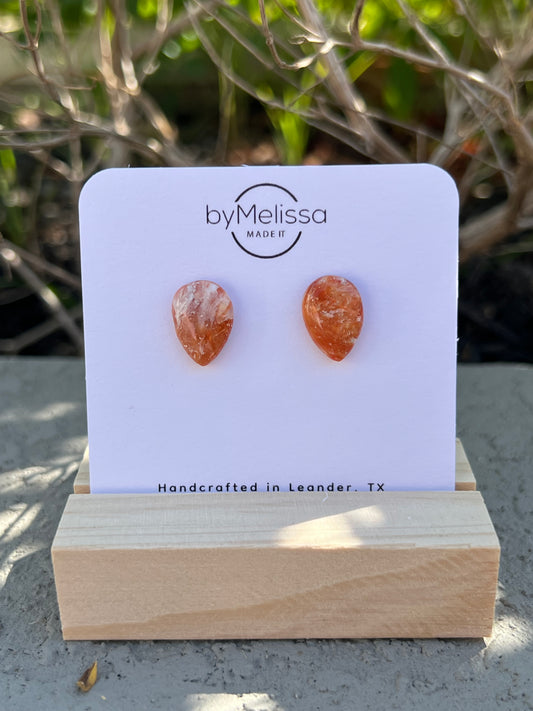 Orange and White Teardrop Stud Earrings