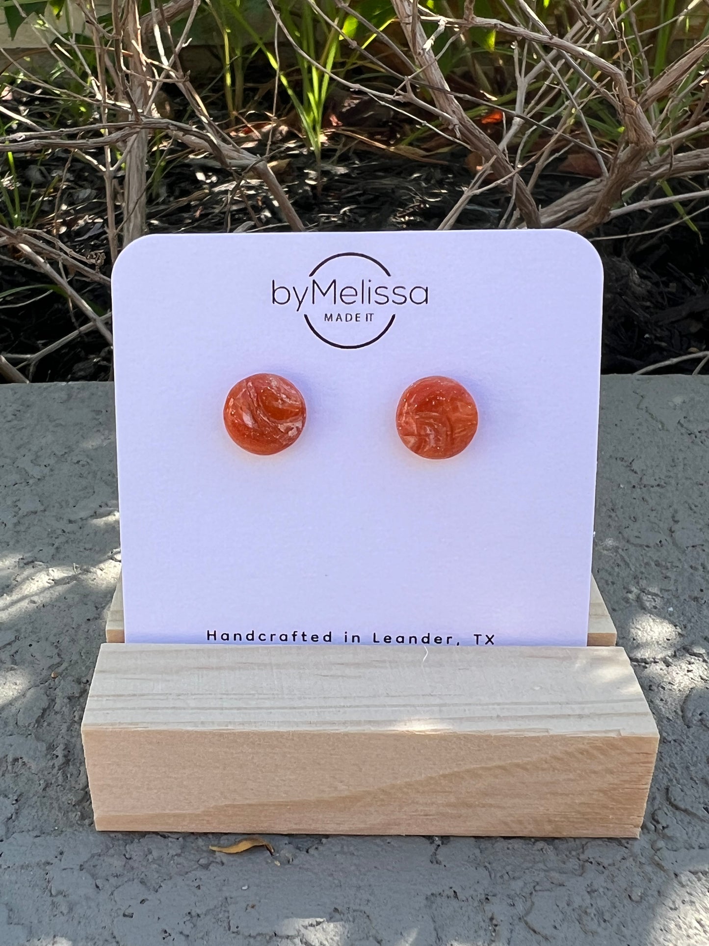 Orange and White Small Circle Stud Earrings