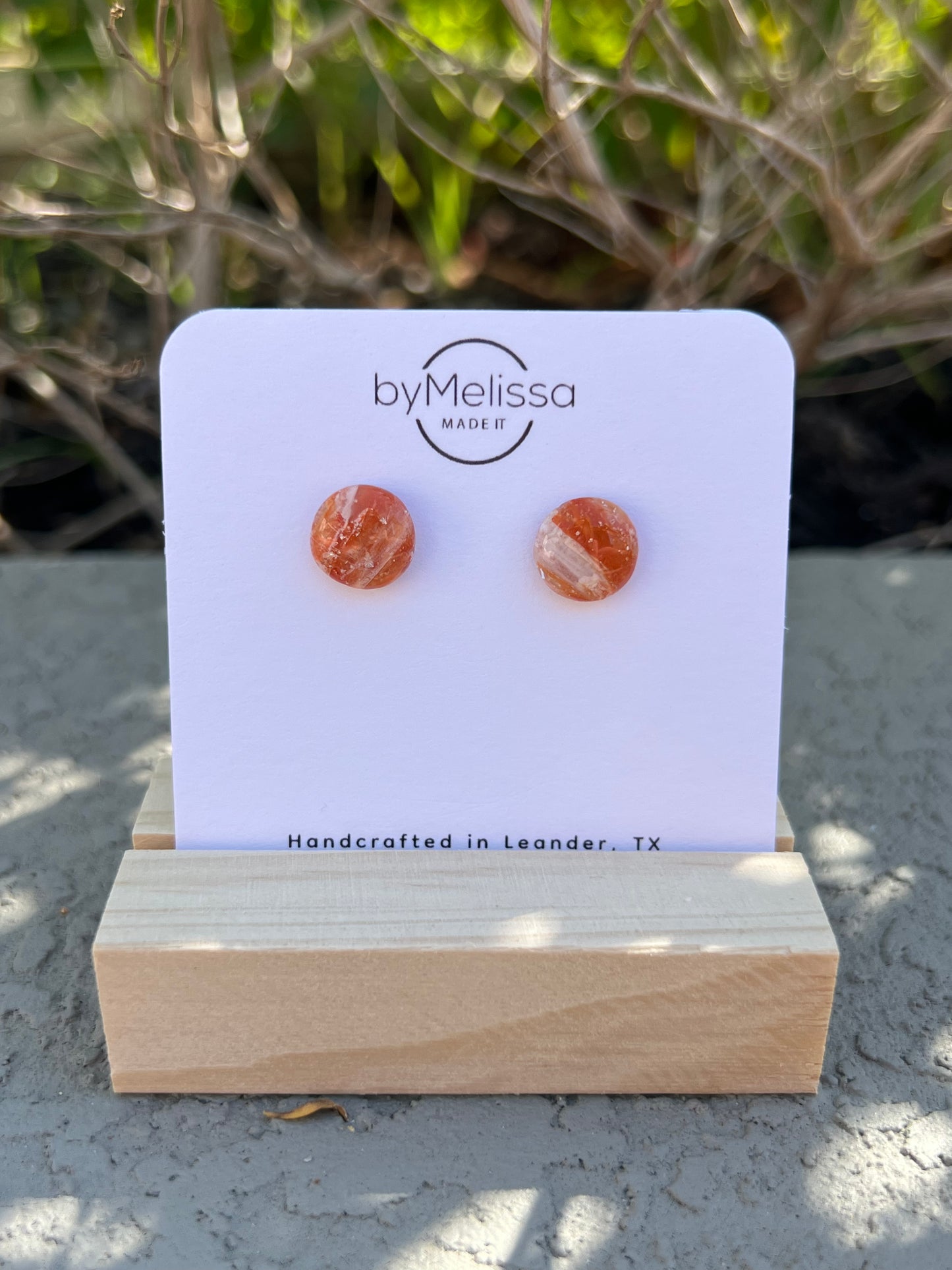 Orange and White Small Circle Stud Earrings