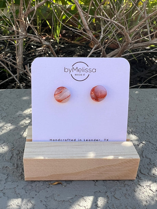 Orange and White Small Circle Stud Earrings