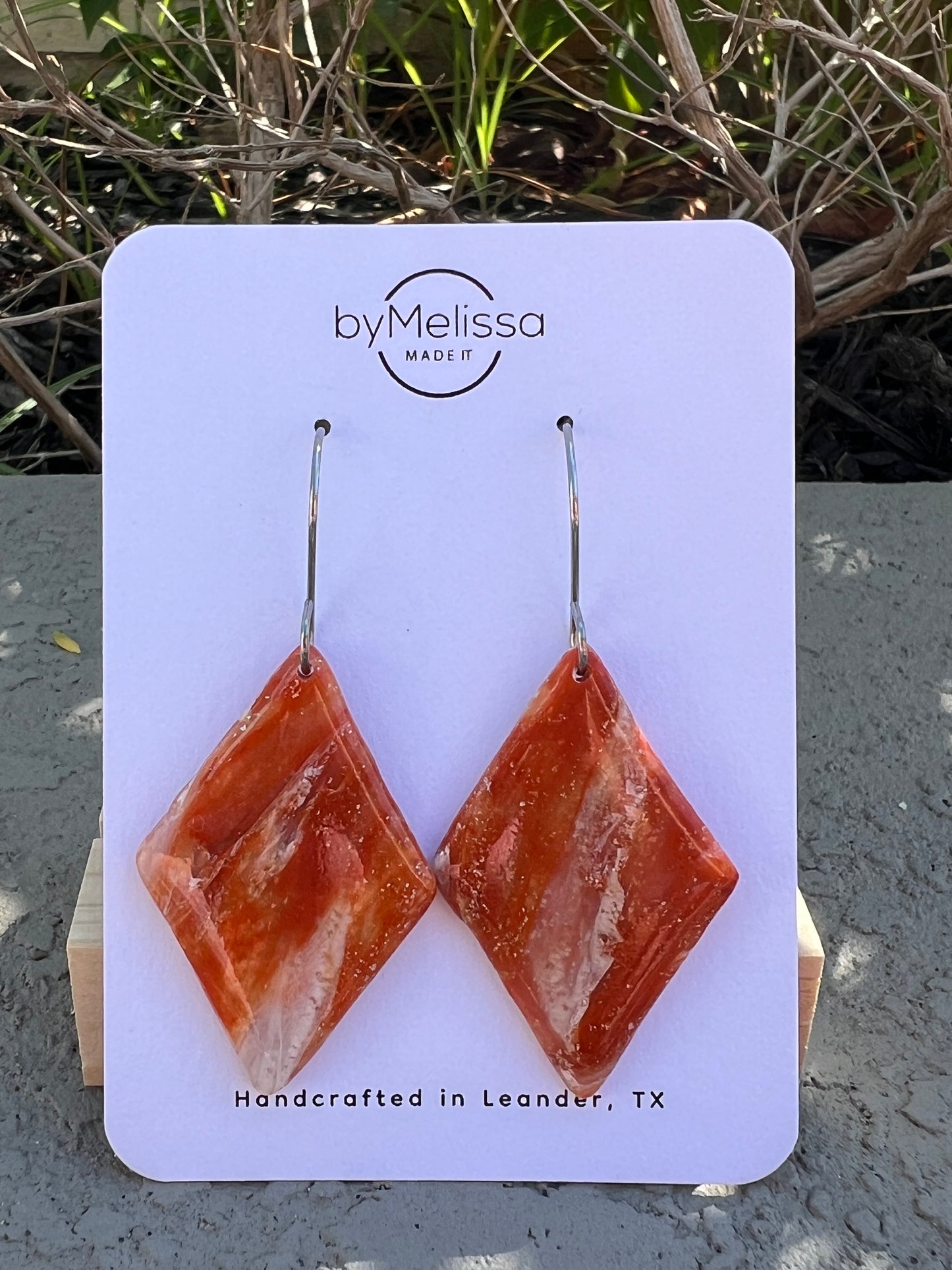 Orange and White Small Diamond Earrings in Silver