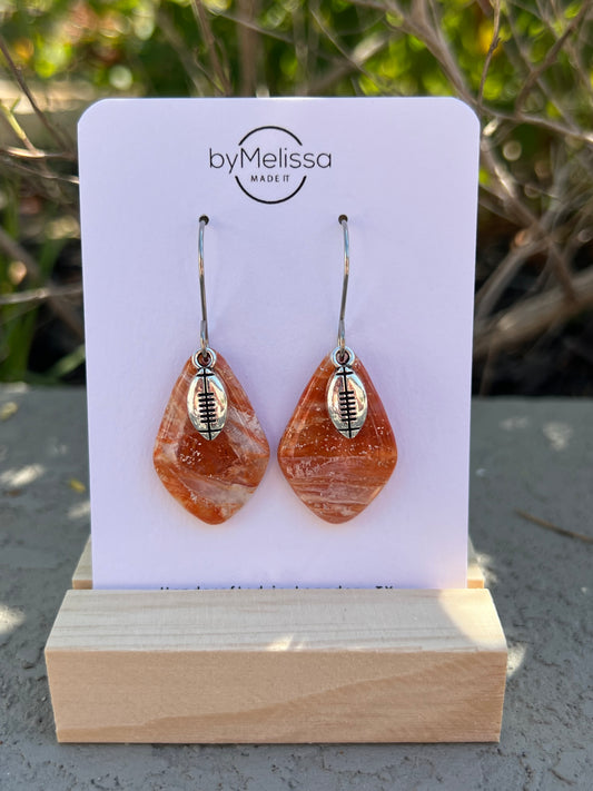 Orange and White Small Kite Drop Earrings with Football Charm in Silver