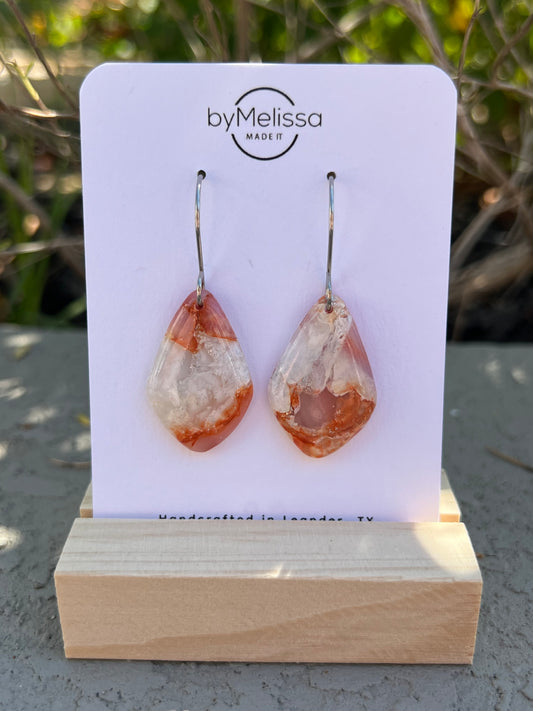 Orange and White Small Kite Drop Earrings in Silver