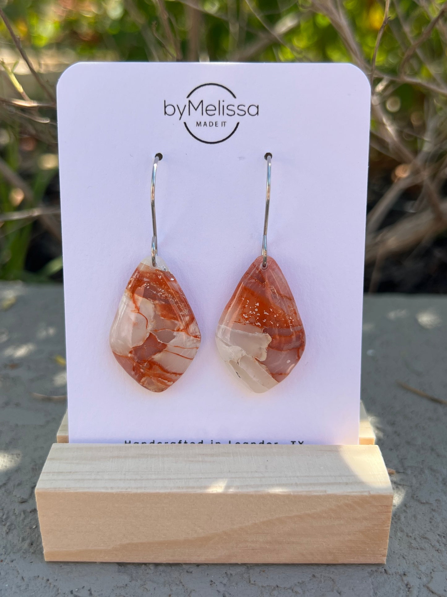 Orange and White Small Kite Drop Earrings in Silver